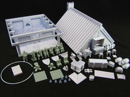 Furnished Bar Tavern Building w/ Patrons Scatter Terrain Scenery 3D Printed Mini