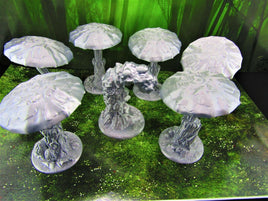 7pc Large Mushroom Trees Forest Set Scatter Terrain Scenery Mini Miniature Model