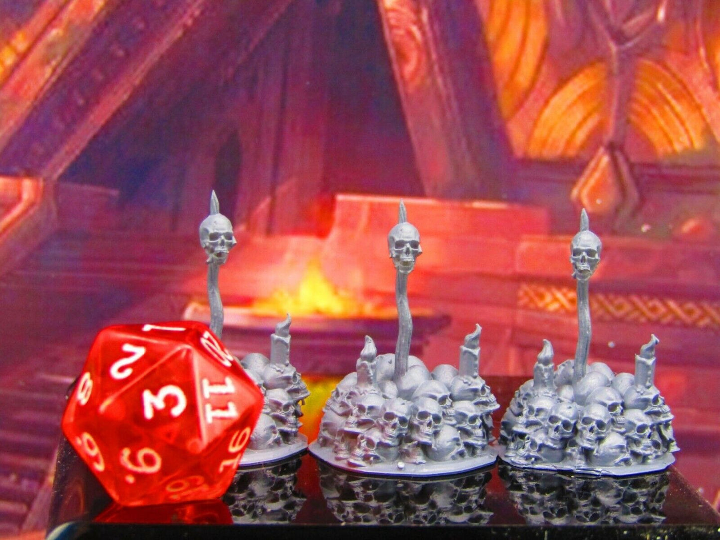 3pc Skull Pile w/ Pike & Candles Scatter Terrain Scenery Mini Miniature Model
