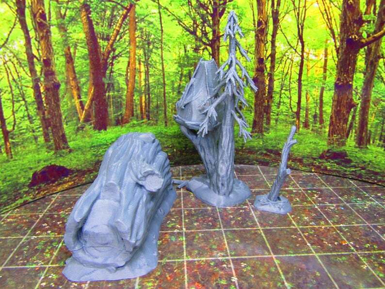Hollowed Log Tree House Pair Set Scatter Terrain Scenery 3D Printed Figure Model
