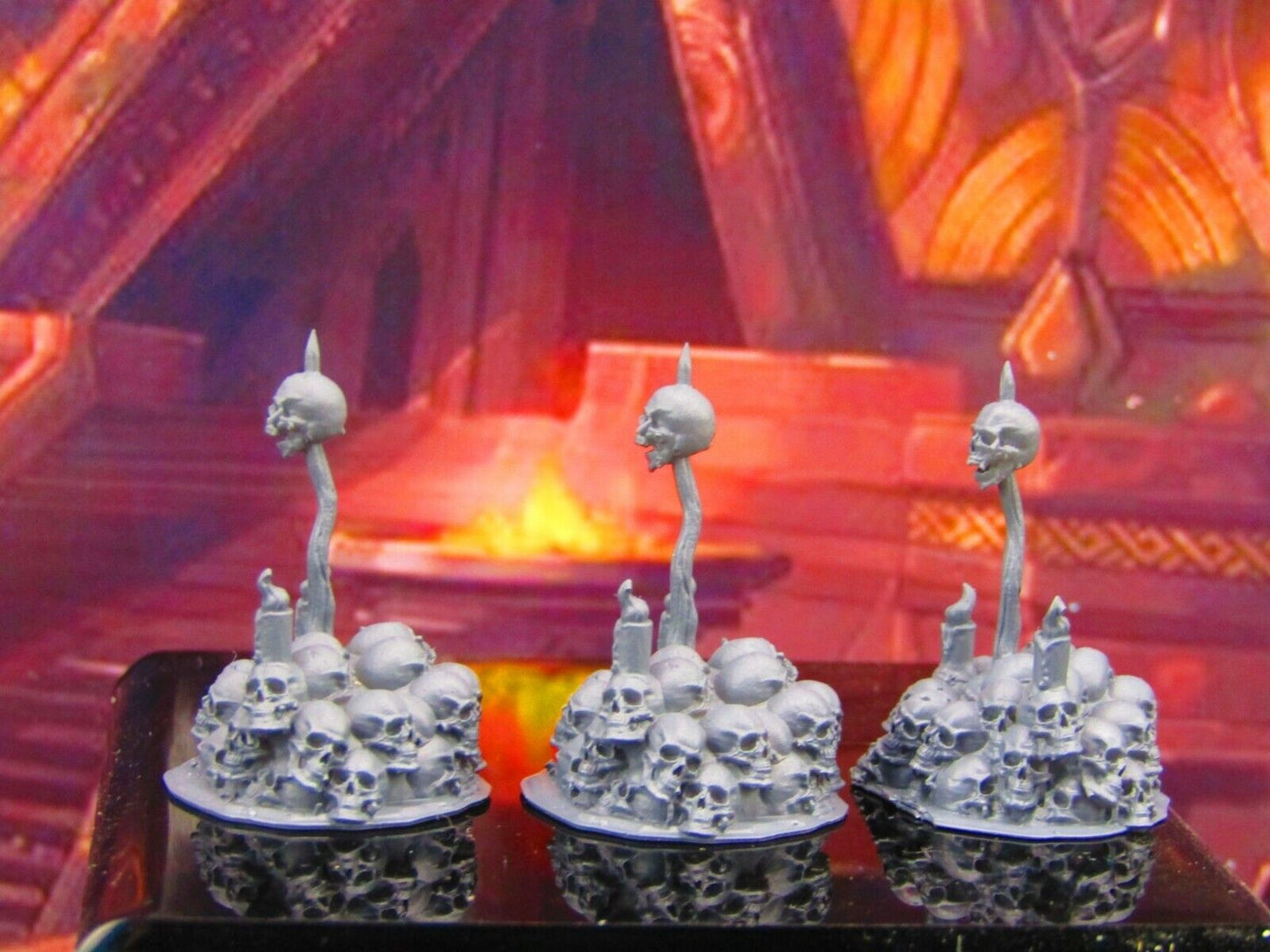 3pc Skull Pile w/ Pike & Candles Scatter Terrain Scenery Mini Miniature Model
