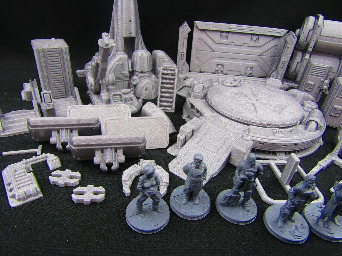 42pc Large Space Ship Hangar Set w/ Minis Scenery Scatter Terrain 3D Printed