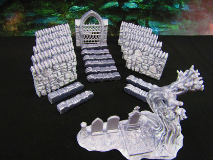 21pc Stone Wall Set w/ Family Grave Graveyard Cemetery Scatter Terrain Scenery
