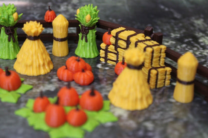 24pc Color Fall Pumpkin Farm Haystacks Autumn Set Decoration Mini Miniature