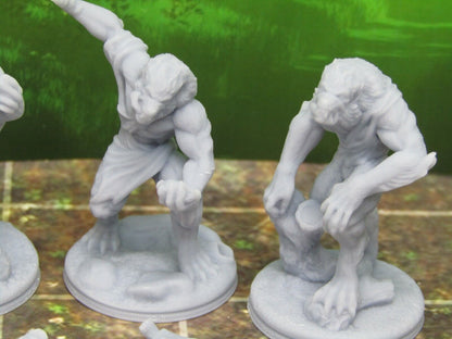 4 Werewolves and Victims Encounter Miniature Mini 3D Printed Resin Models