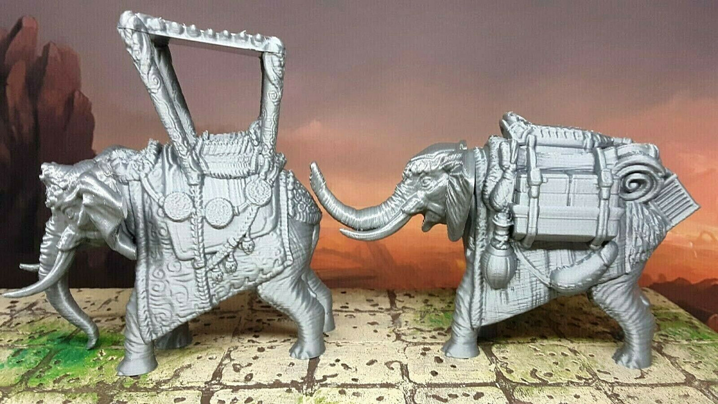 Pair of Riding & Pack Elephants Mini Miniature Figure 28-32mm Tabletop Gaming