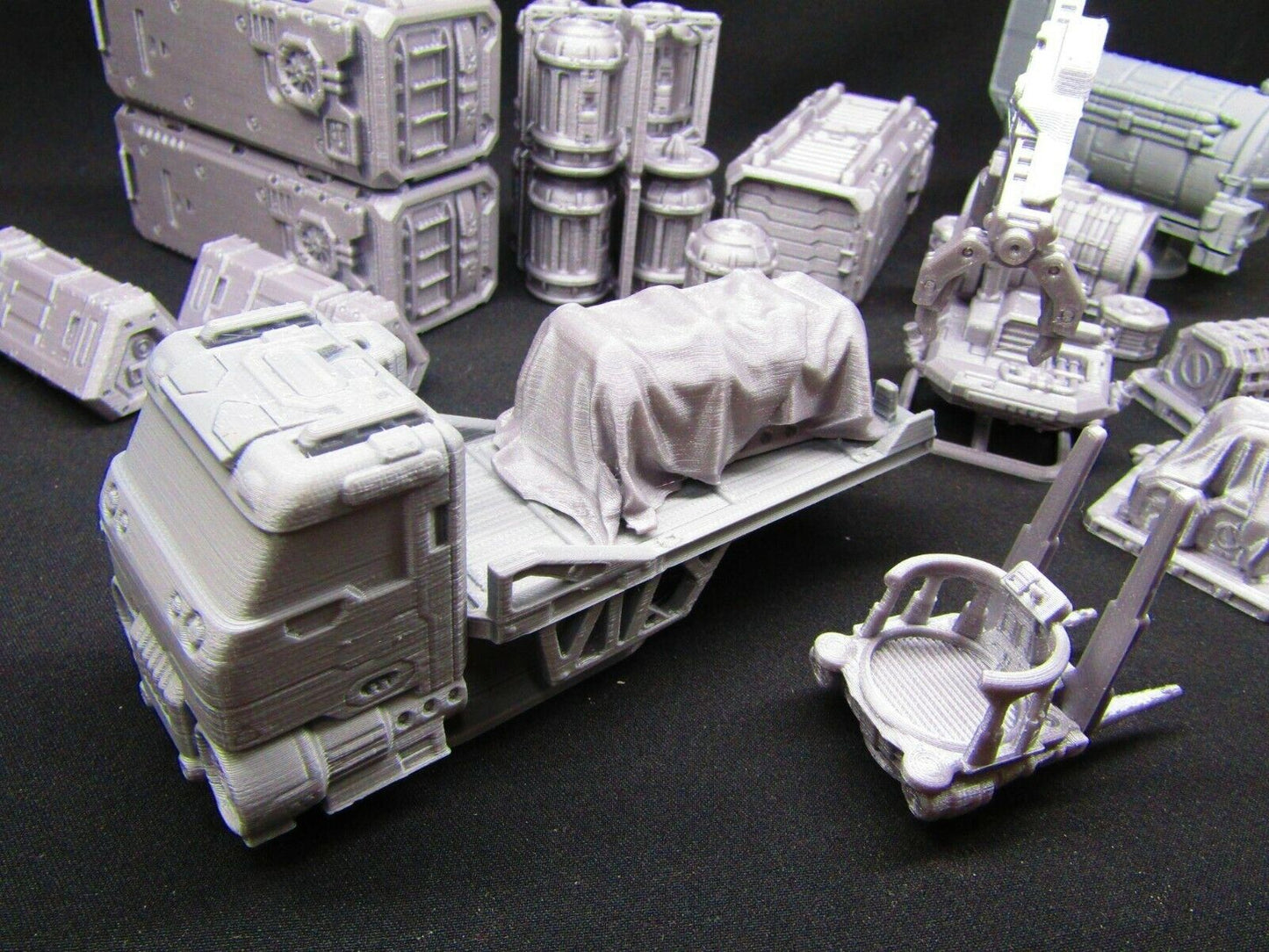 41pc Shipping Docks Cargo Set W/ Vehicles & Crane Scenery Scatter Terrain Rpg