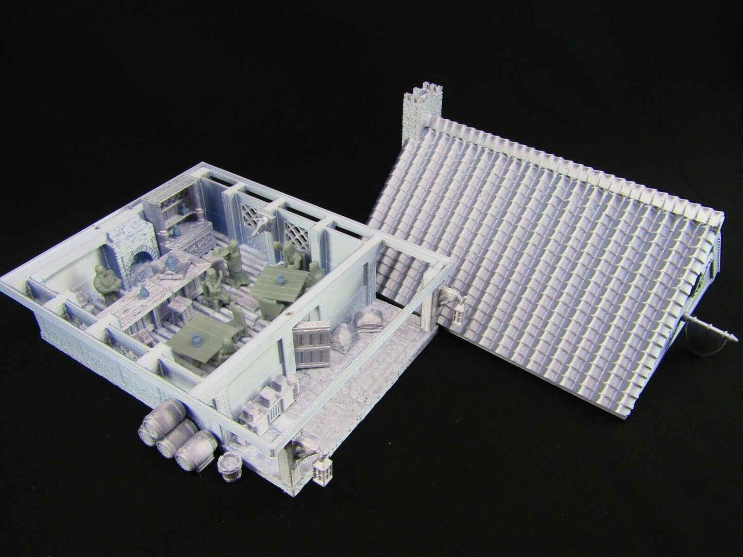 Furnished Bar Tavern Building w/ Patrons Scatter Terrain Scenery 3D Printed Mini