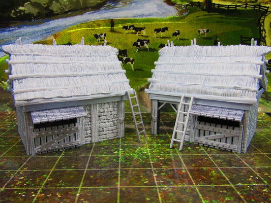 Horse Animal Stables Barns Pair Set for Barnyard Farm Scatter Terrain 3D Print