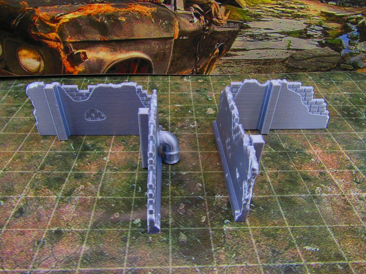 2pc Building Rubble Corner Brick Wall Scatter Terrain Scenery Wasteland
