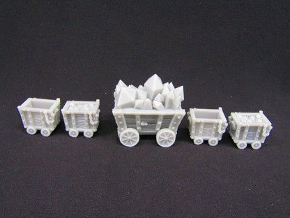 5pc Mine Carts Scatter Terrain Scenery 3D Printed Mini Miniature Model 28/32mm