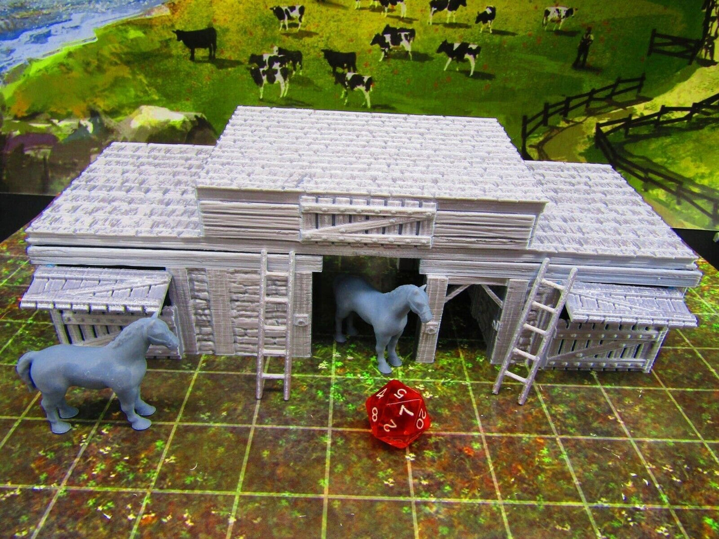Large Stable Barn W/ Horses Set for Barnyard Farm Scatter Terrain Scenery 3D