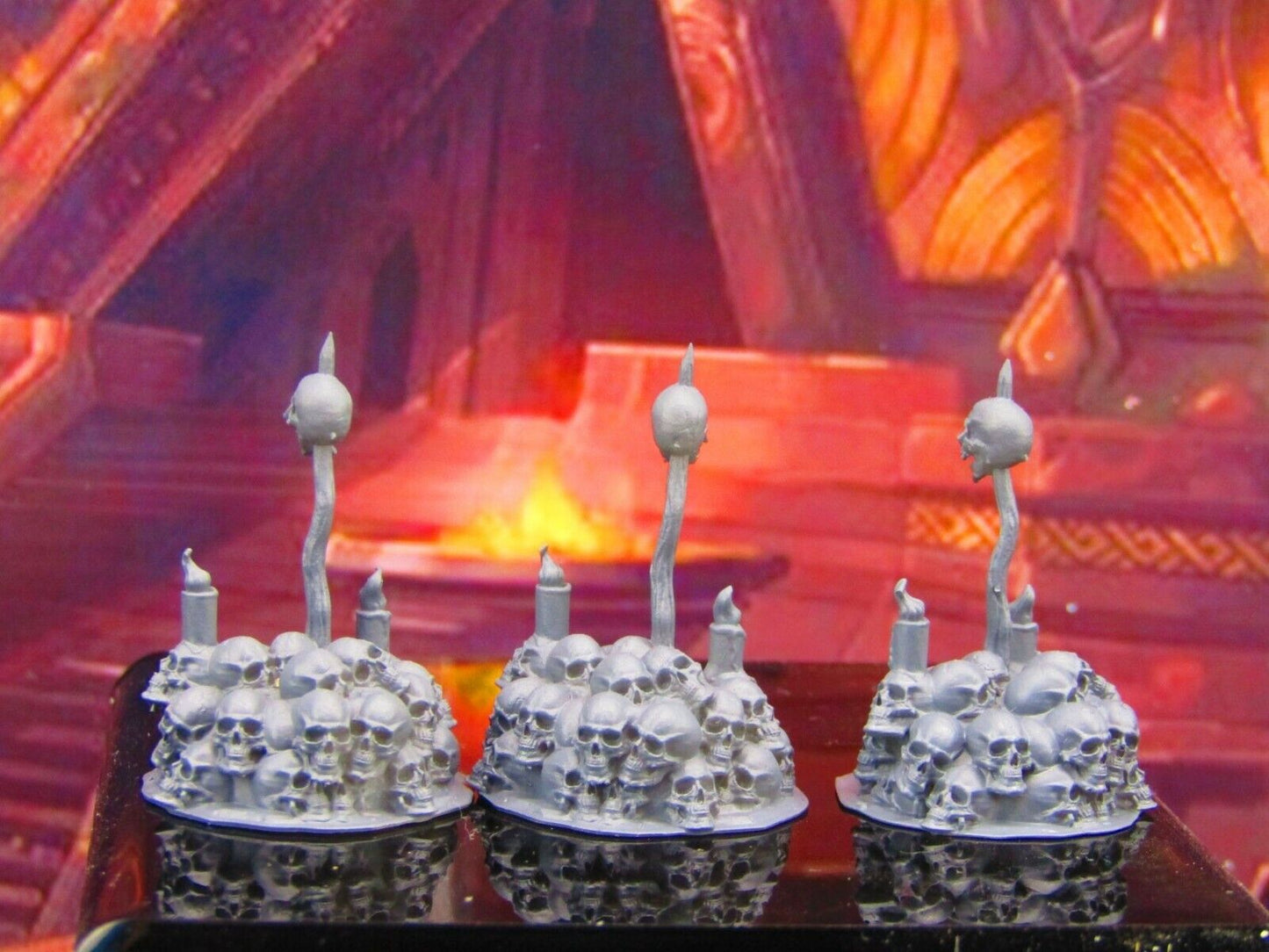 3pc Skull Pile w/ Pike & Candles Scatter Terrain Scenery Mini Miniature Model