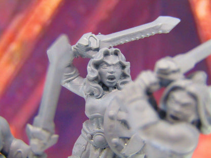 3pc Dwarf Female Fighters Soldiers Mini Miniature Figure 3D Printed Model DnD
