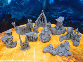 9pc Sea Floor Coral and Shipwreck Scatter Terrain Scenery
