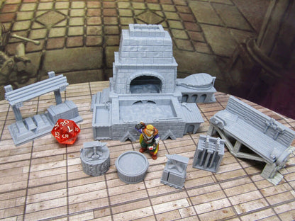 7 Piece Blacksmith's Forge and Workshop Set Miniature Scenery Terrain 3D Printed