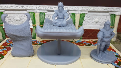 4 Piece Flying Carpet & Prince Set Mini Miniature Figure D&D 3D Printed Resin