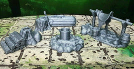4 Piece Camp Set Cooking Fire, Hitch Post, Miniature Dungeons & Dragons 28mm