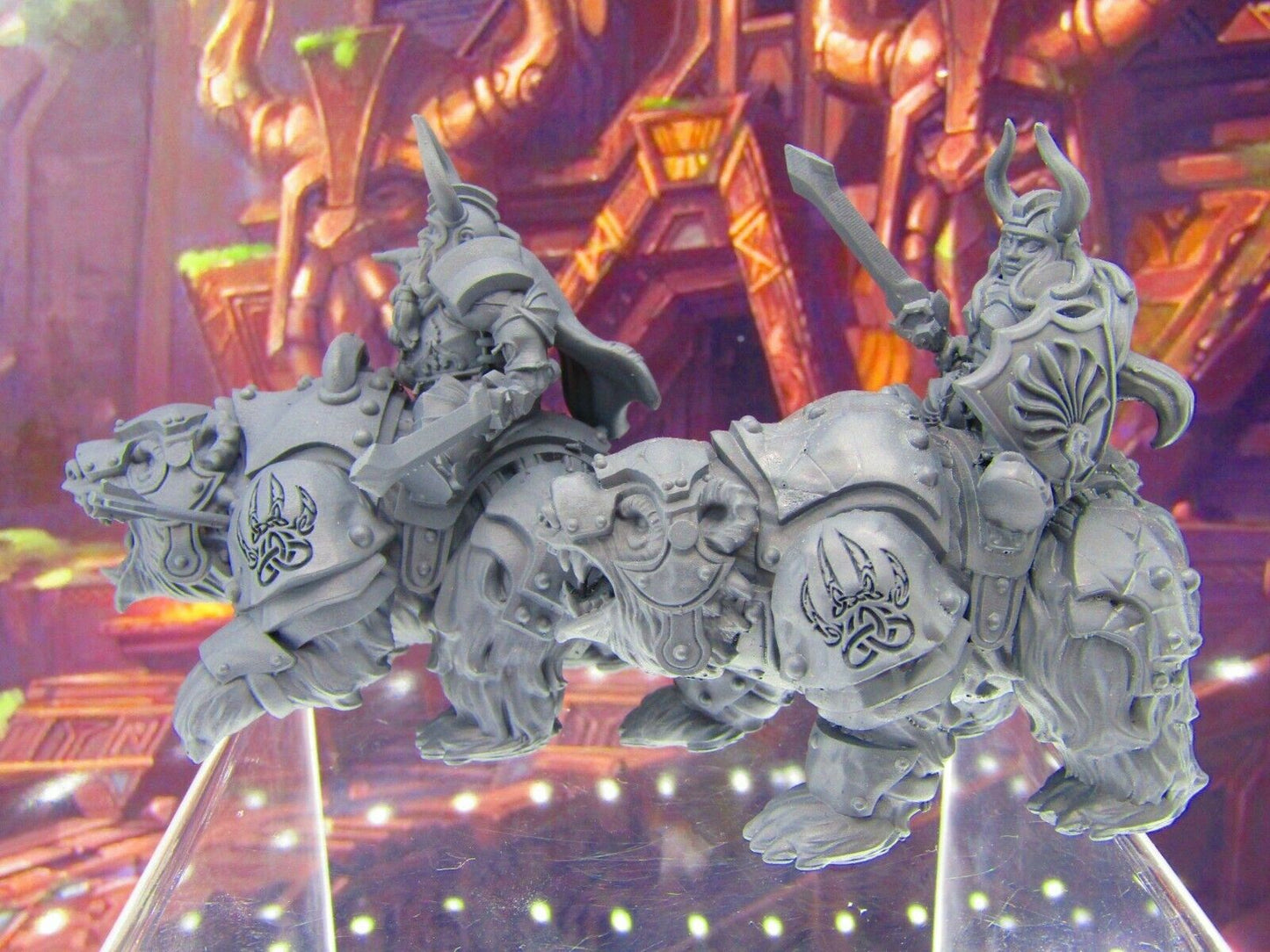 Dwarven King & Queen Pair Battle Ready on War Bears Miniature Figure 3D Print