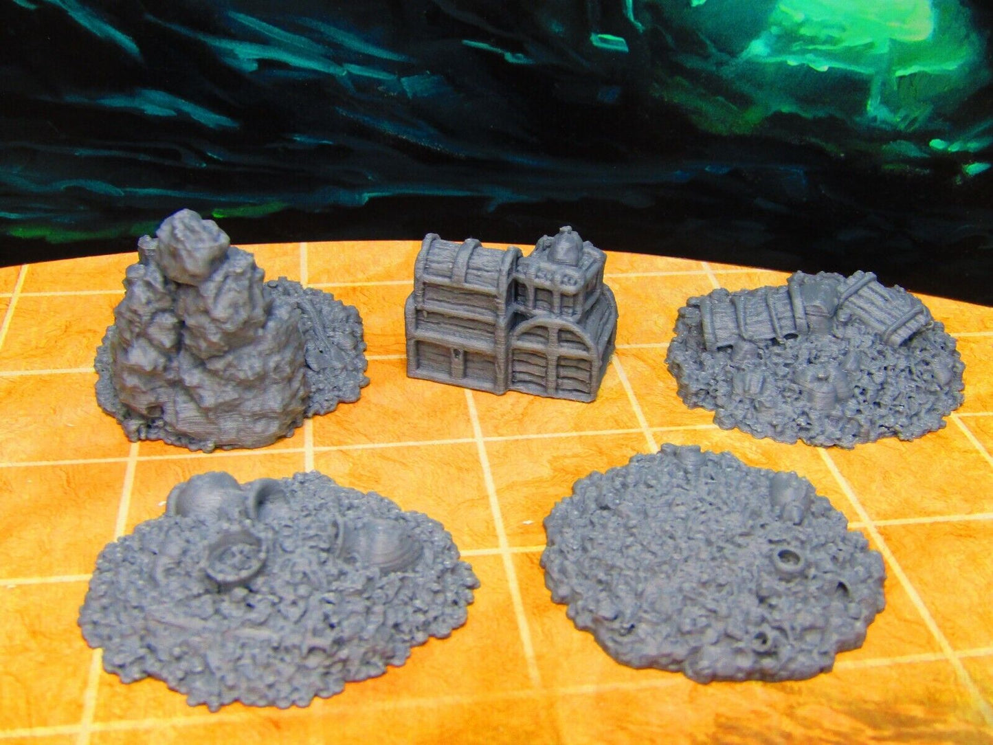 5pc Treasure Trove Coin Piles Chests Scatter Terrain Scenery 3D Printed Model