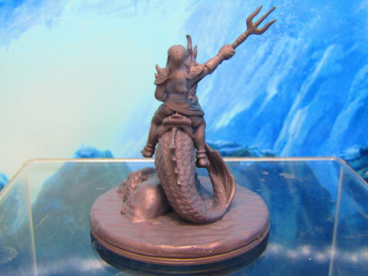 Sea Elf Rider on Sea Horse Mount Mini Miniature Figure 3D Printed Model 28/32mm
