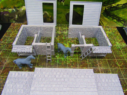 Large Stable Barn W/ Horses Set for Barnyard Farm Scatter Terrain Scenery 3D