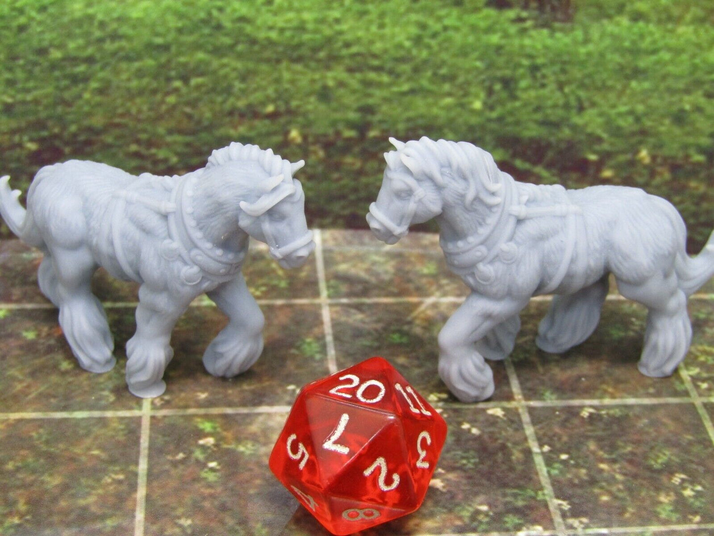 Pair of Work / Wagon Clydesdale Horses Mini Miniatures 3D Printed Model 28/32mm