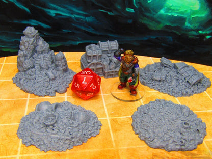 5pc Treasure Trove Coin Piles Chests Scatter Terrain Scenery 3D Printed Model