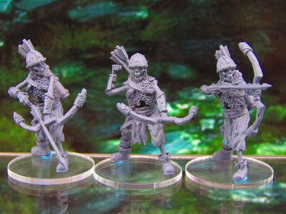 3pc Undead Skeletal Archers Bowmen Soldiers Skeletons Mini Miniatures 3D Printed