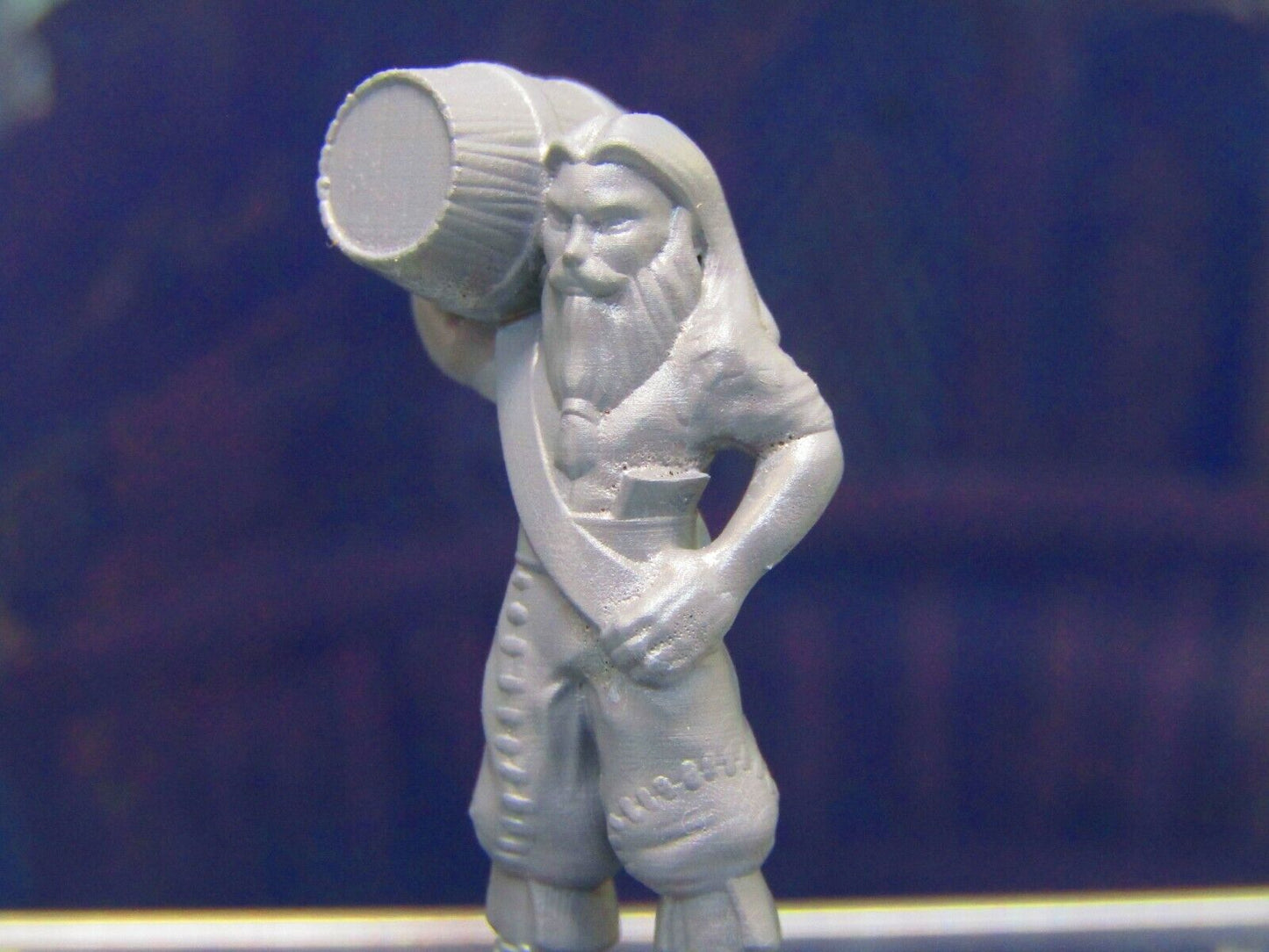 Long Haired Human Pirate Crewman w/ Barrel Miniature Figure 3D Printed Model
