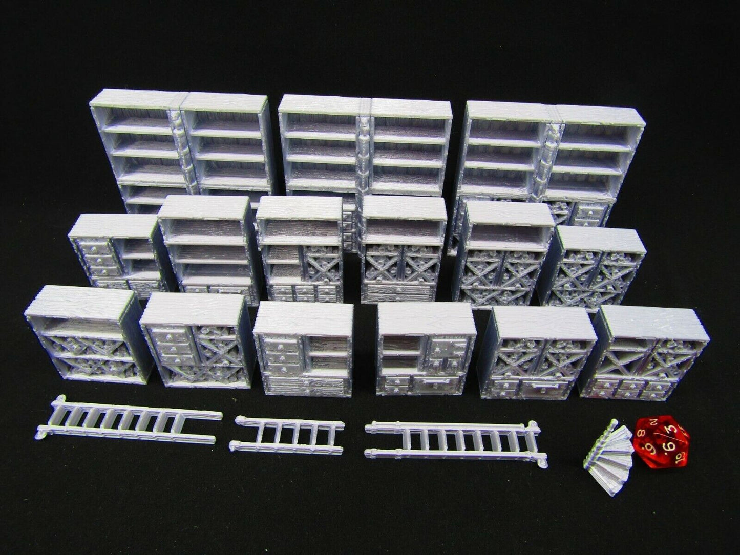 19pc Book Shelves Library Set Scatter Terrain Scenery 3D Printed Mini Miniature