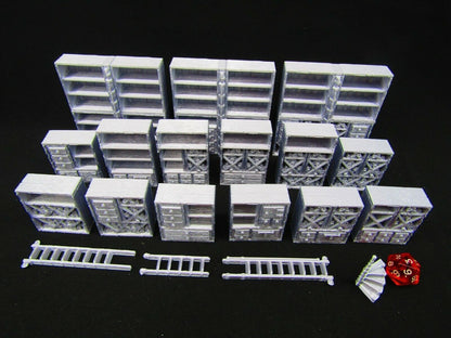 19pc Book Shelves Library Set Scatter Terrain Scenery 3D Printed Mini Miniature