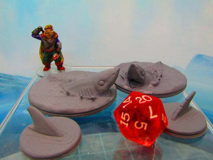 4pc Swimming Sharks Set Mini Miniature Scatter Terrain Scenery 3D Printed Model
