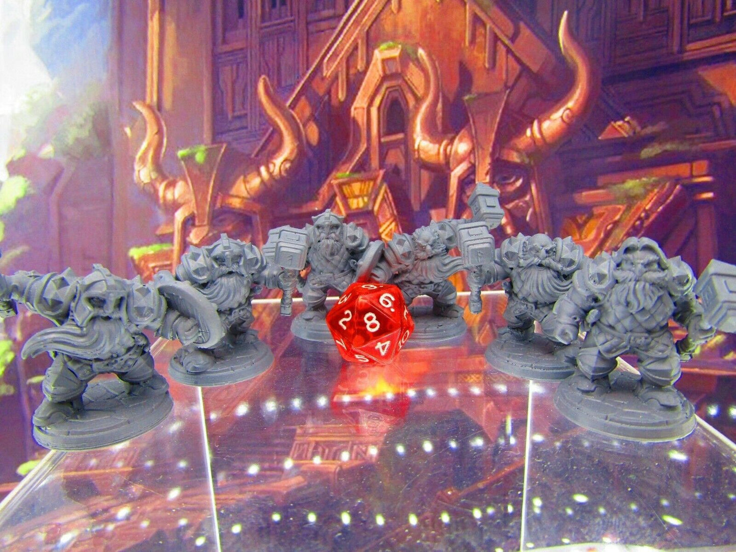 6pc Dwarf Fighter Soldiers w/ Hammers Mini Miniature Figure 3D Printed Model DnD