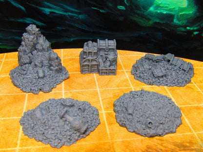 5pc Treasure Trove Coin Piles Chests Scatter Terrain Scenery 3D Printed Model