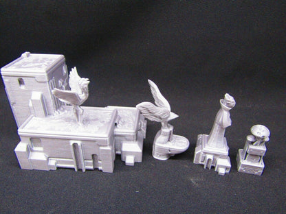 4pc Fountains and Statues Set Scenery Scatter Terrain 3D Printed Model 28/32mm