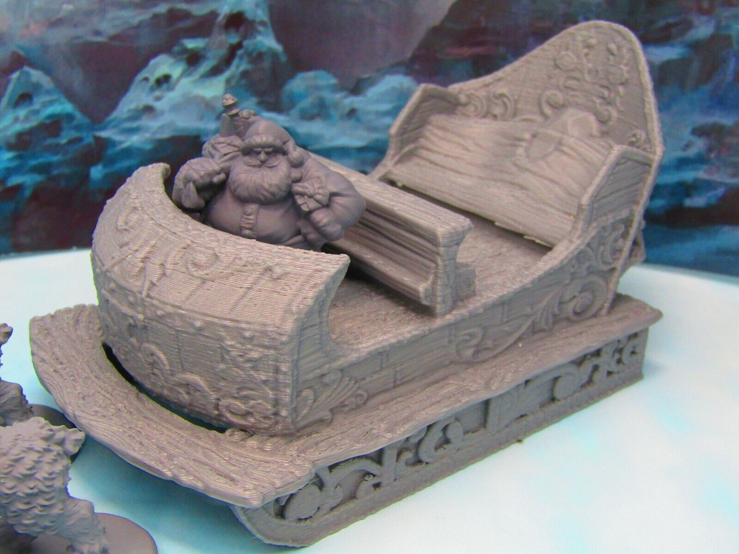 Dwarven Santa Mini & Sleigh w/ Reindeer 28mm Scatter Terrain Scenery Decoration