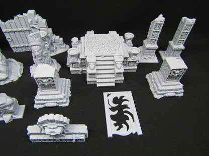 14pc Ancient Jungle Temple Ruins Scatter Terrain Scenery 3D Printed Model