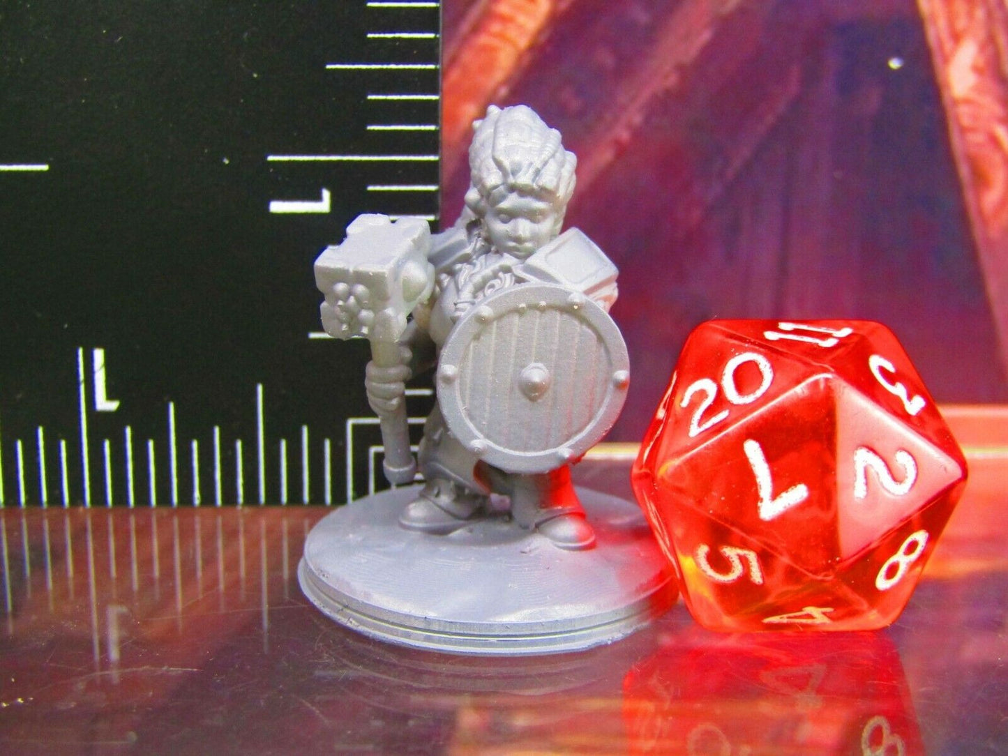 Female Gray Dwarf Warrior w/ Hammer and Shield Mini Miniature Figure 3D Printed