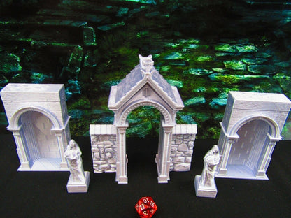 Cemetery Arched Entryway Entrance w/ Statues Graveyard Scatter Terrain 3D Print
