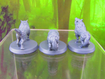 3pc Wolfpack Wolves Set Mini Miniatures 3D Printed Resin Model Figure 28/32mm