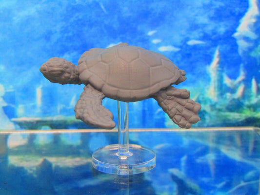 Large Underwater Sea Turtle With Rod & Flight Stand Mini Miniature 3D Printed