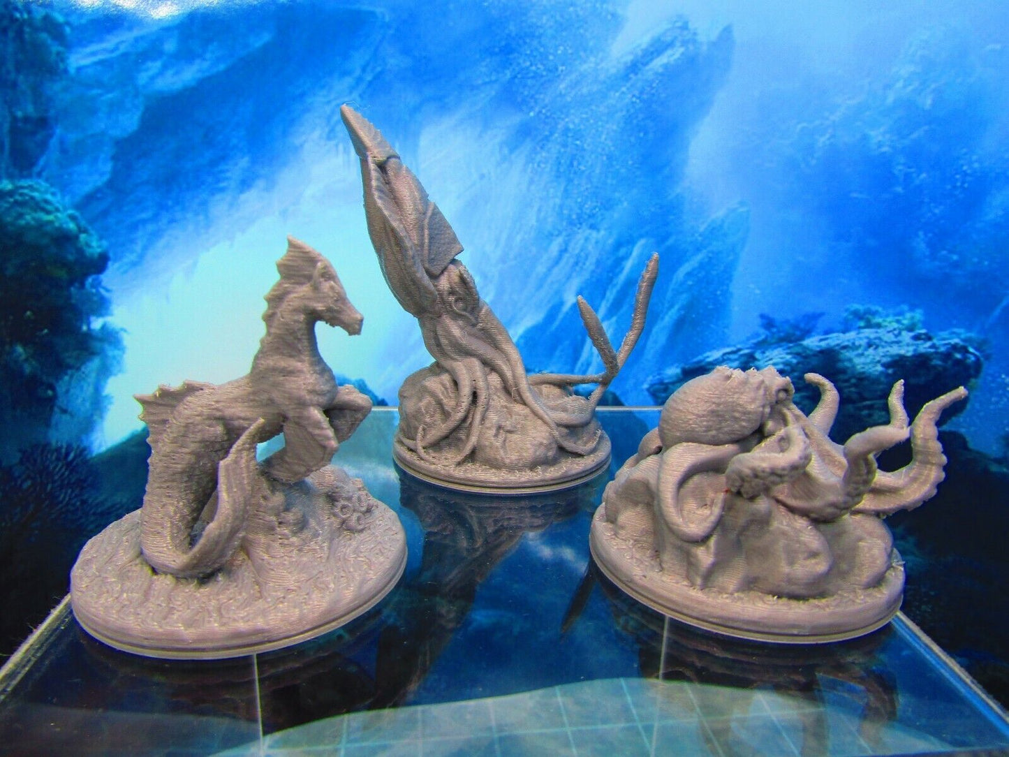 3pc Sea Creature Monster Set Mini Miniature 3D Printed Figure Model 28/32mm