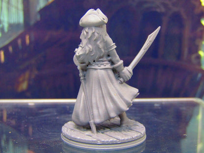 Human Pirate Female Captain Mini Miniature Figure 3D Printed Model 28/32mm Scale
