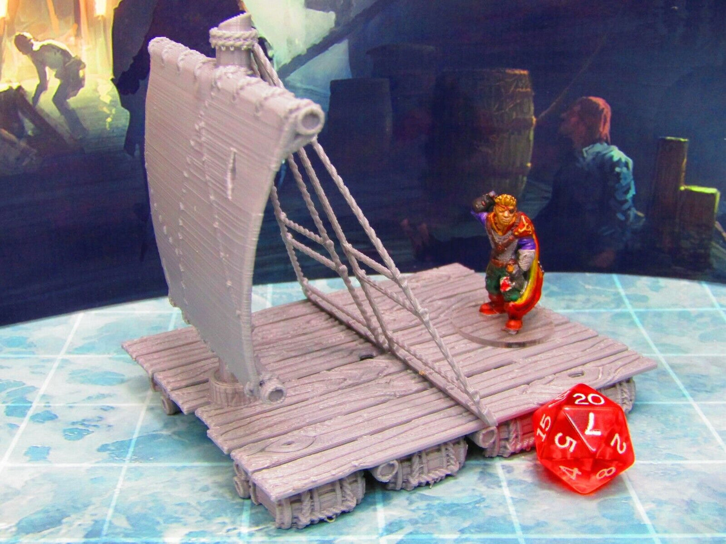 Seafaring Pontoon Sailing Raft Scatter Terrain Scenery 3D Printed Model 28/32mm