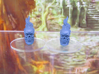Pair of Flaming Skulls Mini Miniatures 3D Printed Resin Model Figure 28/32mm