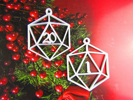 Pair of D20 20 Sided Die Dice Christmas Tree Ornaments Holiday Decoration Gift