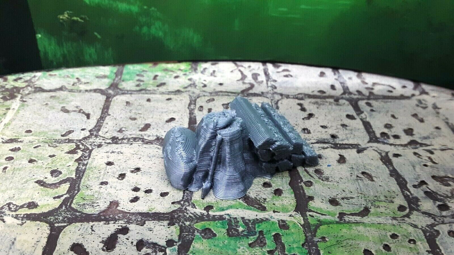 4 Piece Camp Set Cooking Fire, Hitch Post, Miniature Dungeons & Dragons 28mm