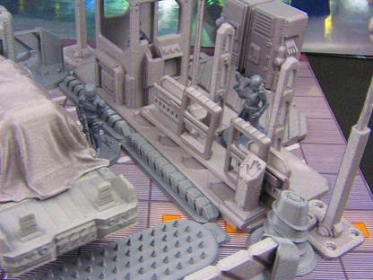 40pc Security Military Checkpoint Gate w/ Truck, Cargo & Minis Scenery SciFi