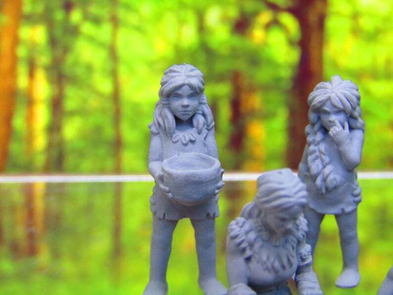 5pc Villager Tribe Women & Children Set Mini Miniature 3D Printed Figure Model